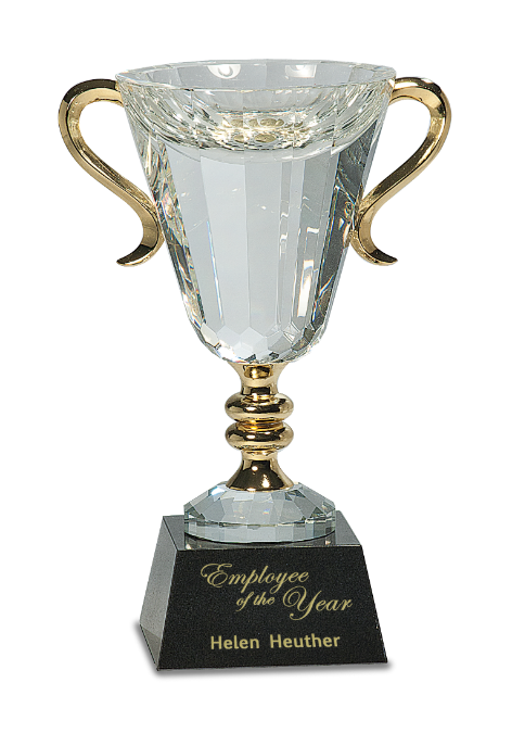 Crystal Cup with Gold Metal Handles on Solid Marble Base