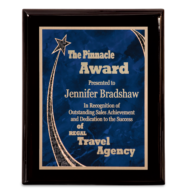 Premium Black Piano Finish Plaque with Blue Rising Star Plate