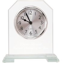 Clipped Corner Glass Clock with Clear Glass Base